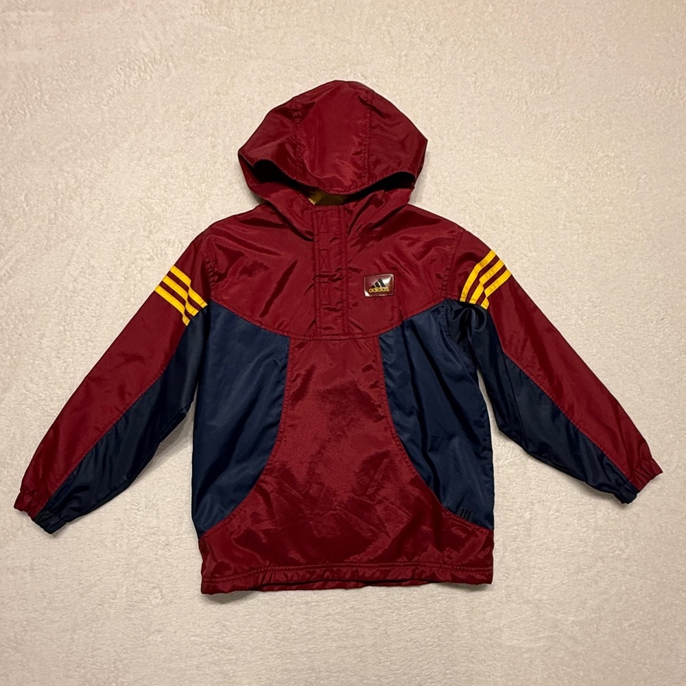 Youth Adidas 3 Stripe Pullover 1/4 Zip Jacket Maroon Hooded Size S